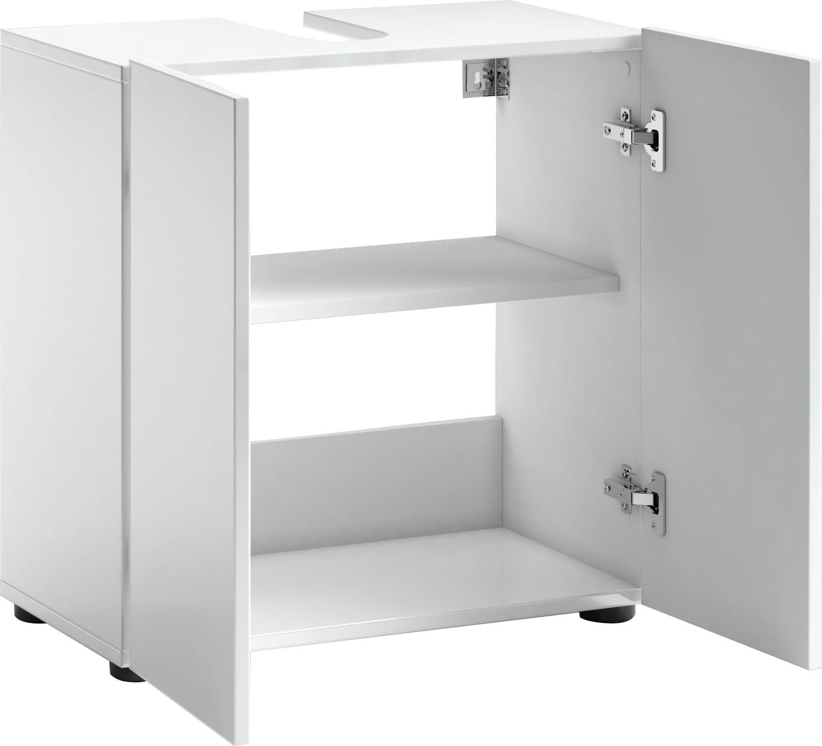 welltime Waschbeckenschrank MISTER, WBU, Bad-Unterschrank, 60 cm breit, 2 Türen, 2 Fächer Badmöbel, Hochglanz lackiert, Made in Italy, mit Siphonausschnitt – Bild 4 von 5