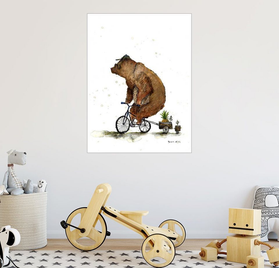 Posterlounge Wandbild, PremiumPoster Bär auf Fahrrad