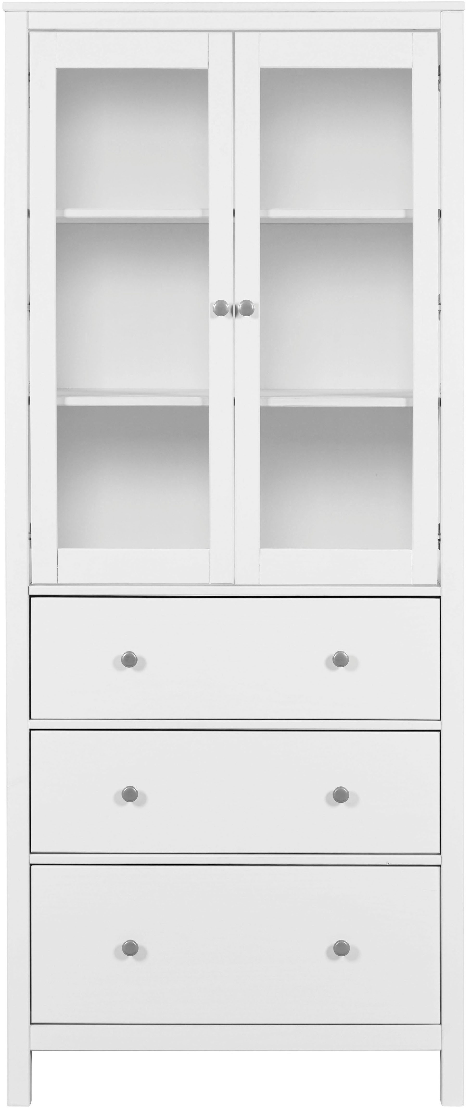 Inter Link Vitrine Pinora, Buffet Kiefer Massivholz, Küchenschrank Weiss lackiert (1-St) Geschirrschrank im Skandi Look, viel Stauraum, 82 x 39,50 x 197 cm