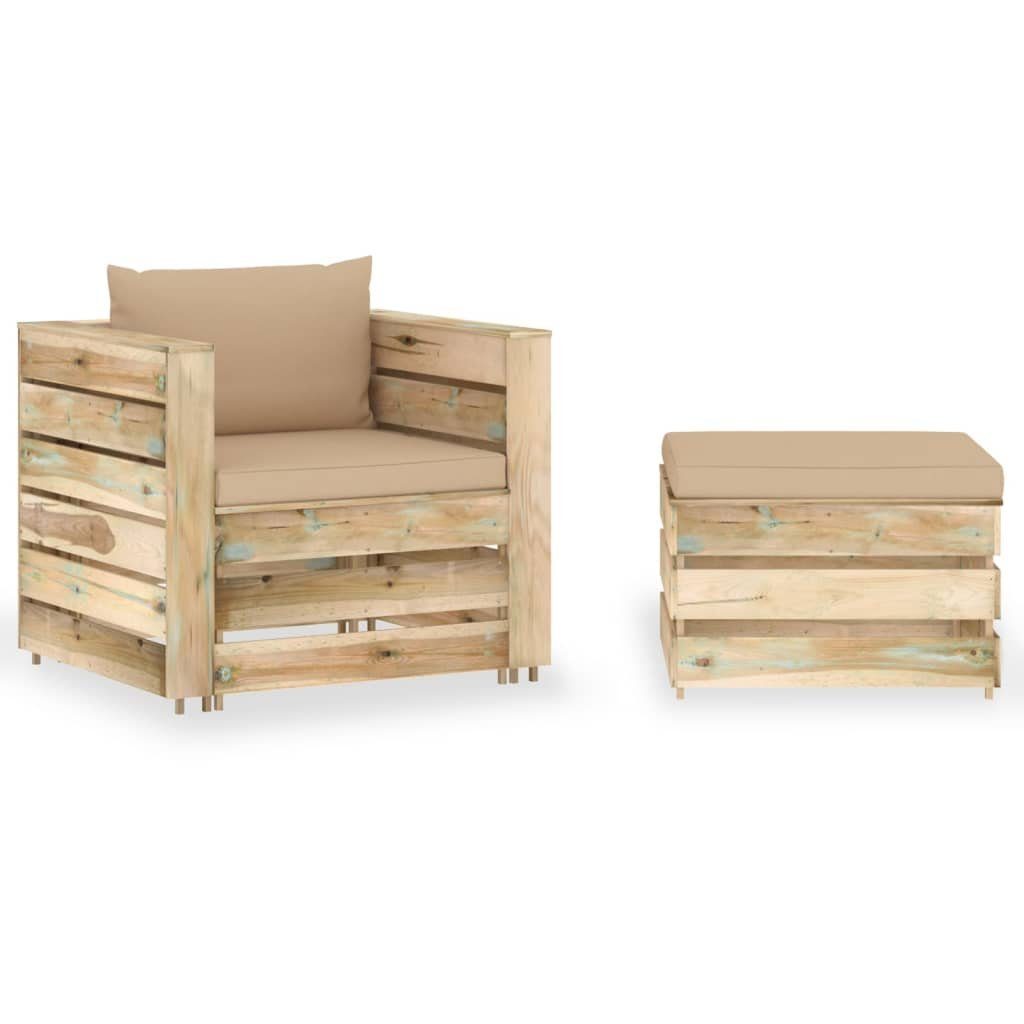vidaXL Gartenlounge-Set 2-tlg. Garten-Lounge-Set mit Kissen Grün Imprägniertes Holz, (2-tlg)