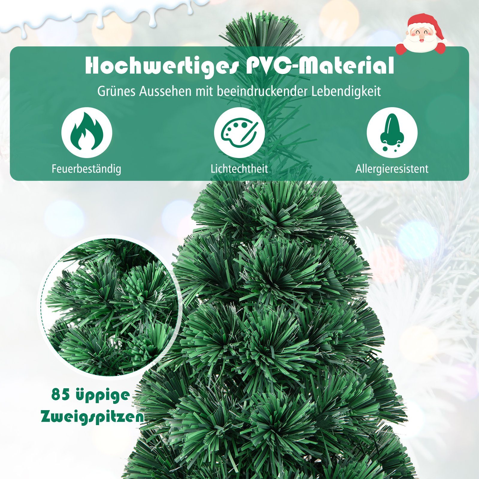 85 COSTWAY Glasfaser-Farbwechsler Nadeln, PVC Weihnachtsbaum, Künstlicher