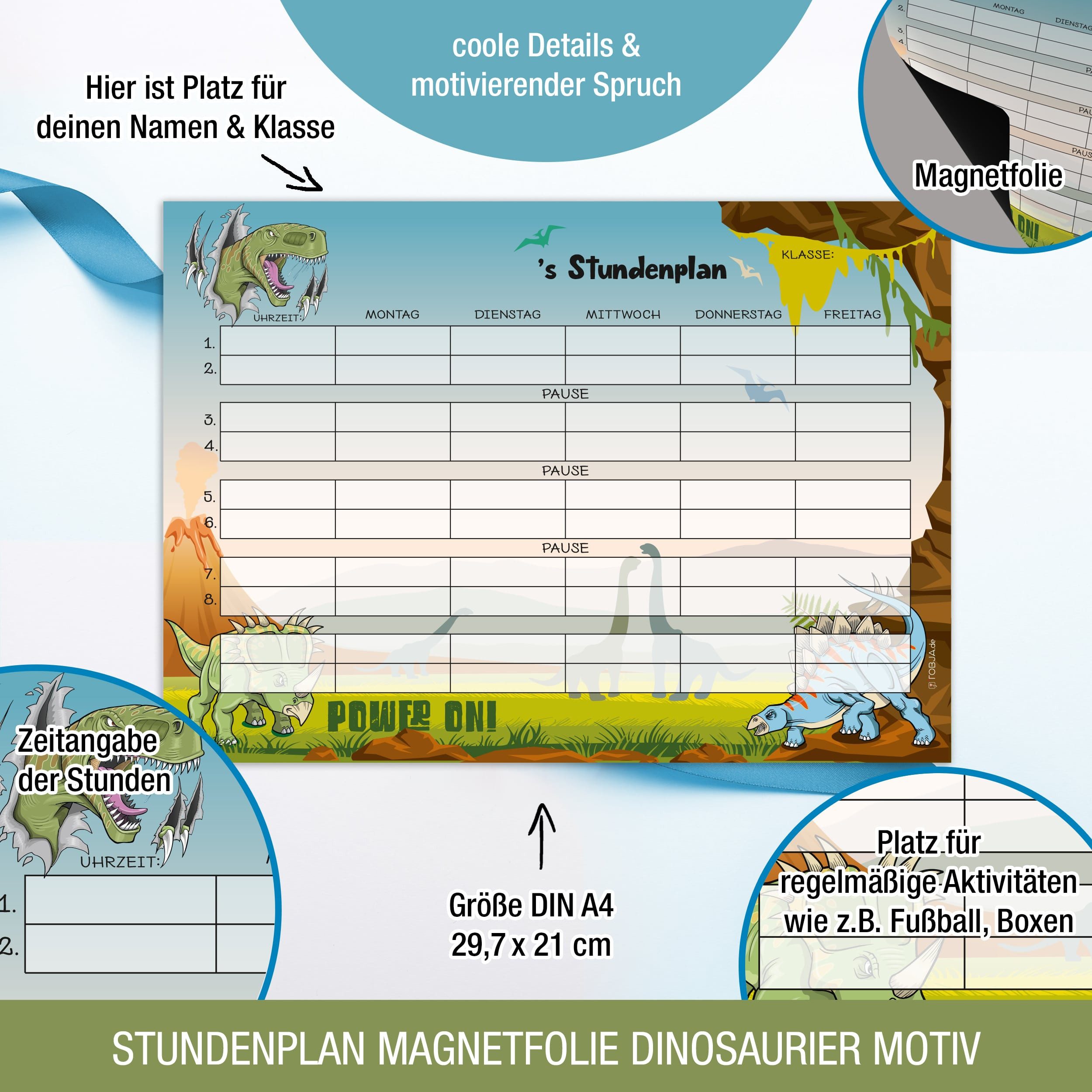 TOBJA Magnettafel Stundenplan A4 Dino "Magnetfolie" günstig online kaufen