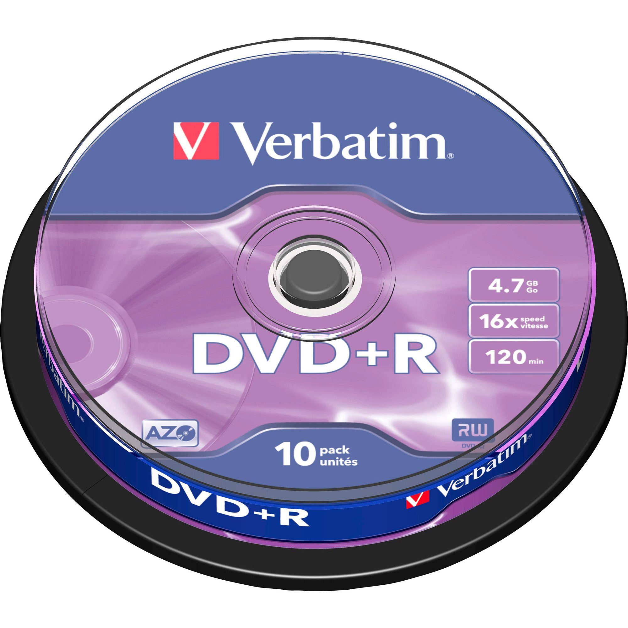 DVD-Rohling Verbatim DVD+R 4,7 GB, DVD-Rohlinge, (16fach, 10