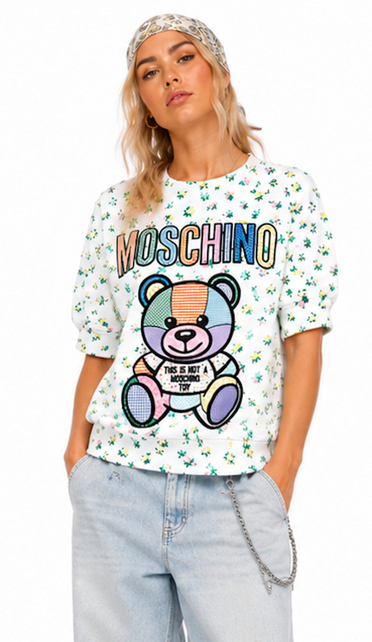 Moschino Sweatshirt Couture! MIlano Teddy Bear Patch Sweat Jacke Limited Ikonischer Teddy Bear mit aufwendiger Patchwork-Stickerei