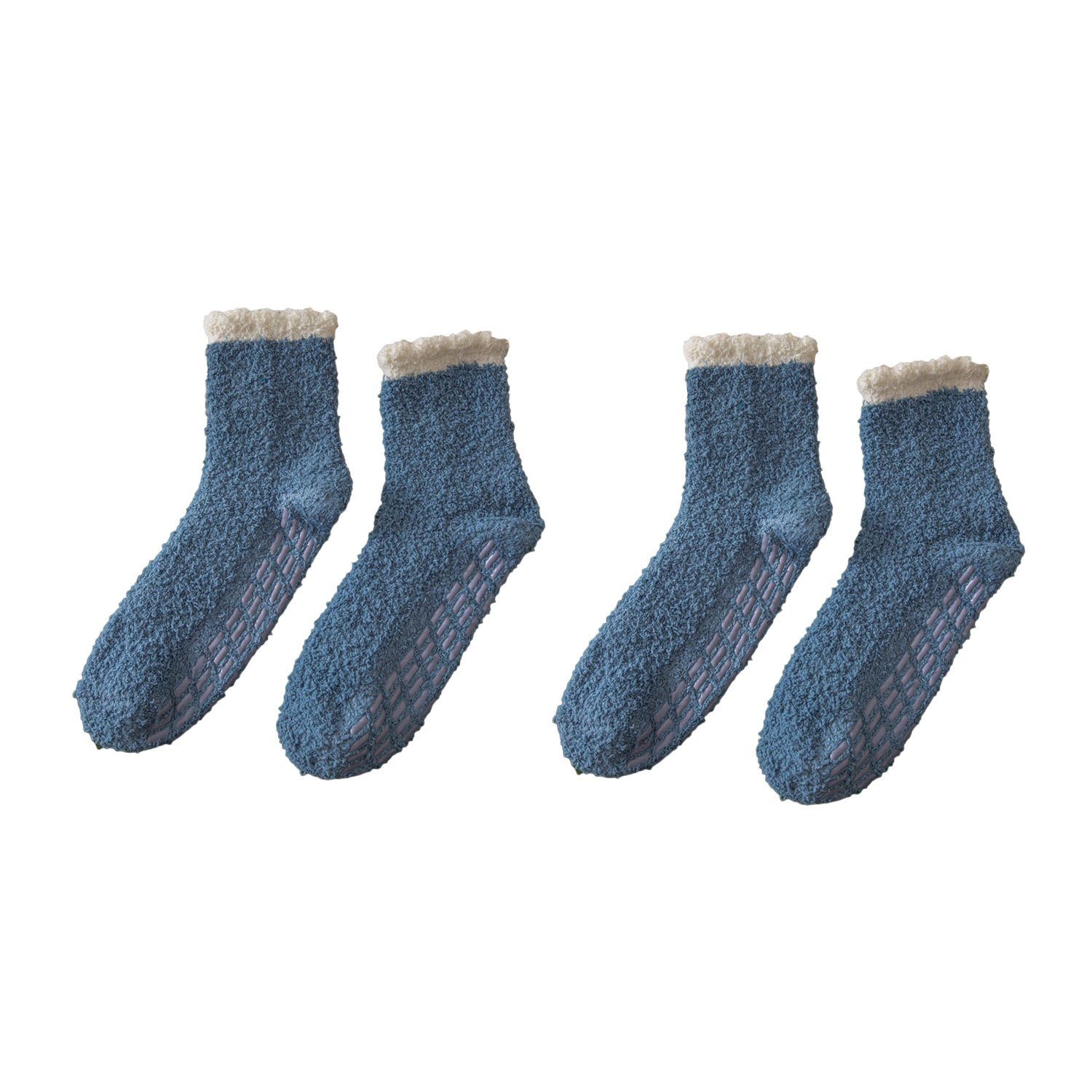 MAGICSHE Langsocken 2 Paare für Winter weiche flauschige Socken Rutschfeste und warme Fleece Socken blau