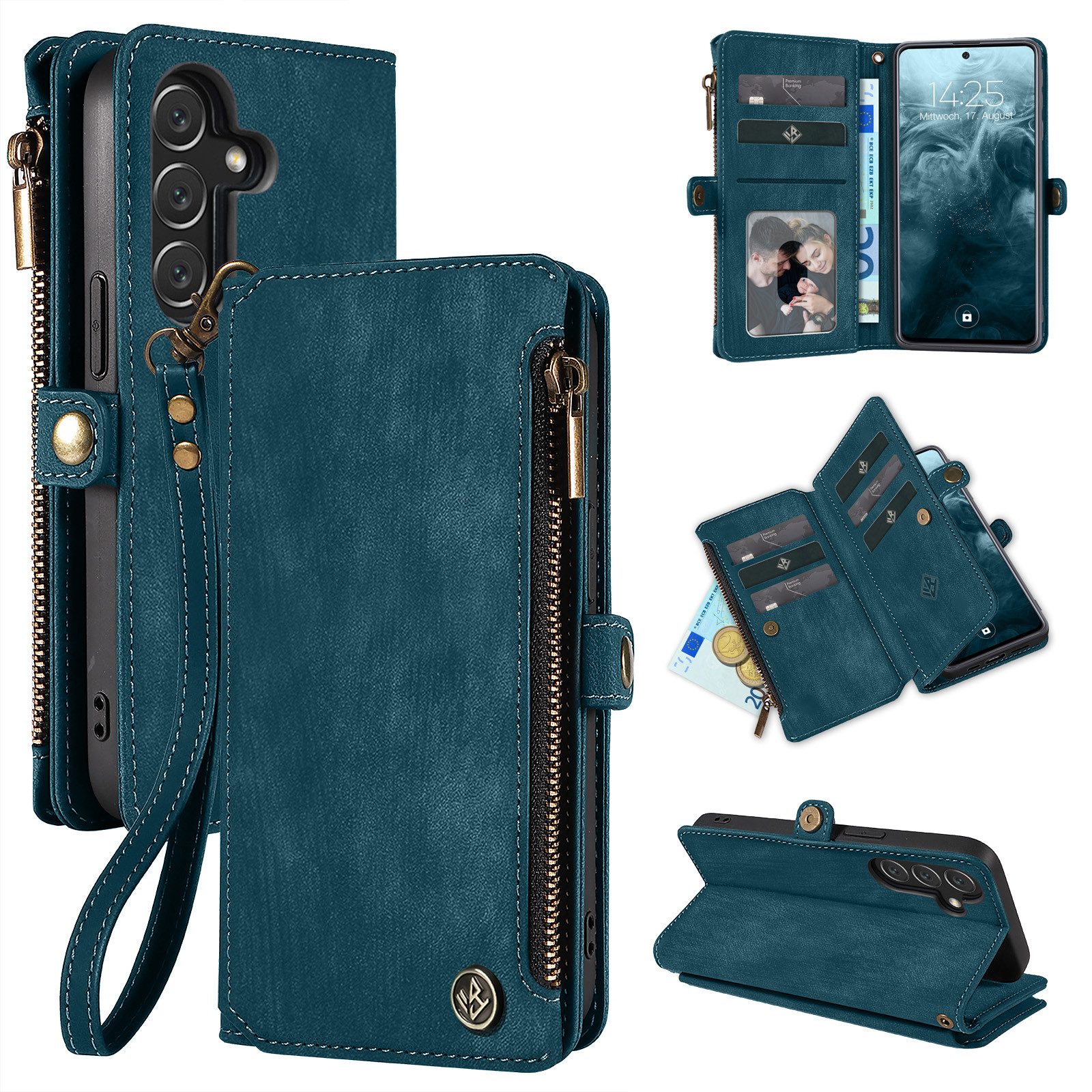 Tec-Expert Handyhülle Geldbörse Hülle mit RFID Schutz für Samsung Galaxy A14 / A14 5G 6.6 Zoll, 6.6", Klapphülle Cover Case mit Kartenfach Geldfach Münzfach