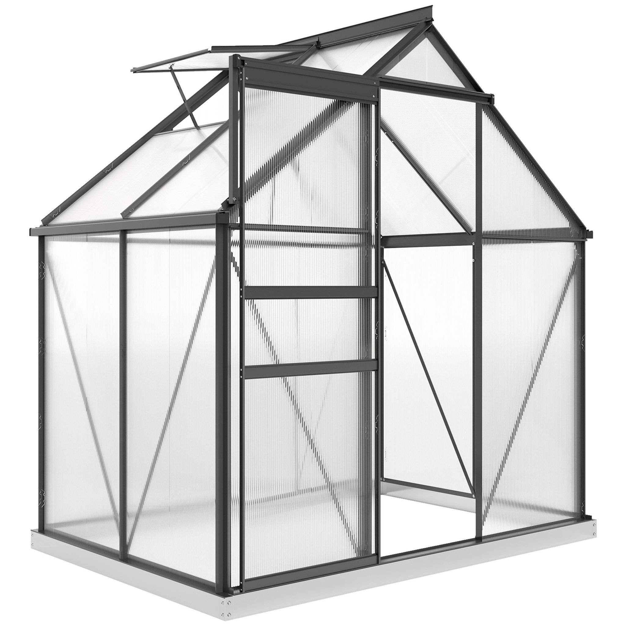 MC Star Gewächshaus Gewächshaus aus Polycarbonat und Aluminium, mit Drehtür und Dachfenster, 192,5 x 131 x 200 cm, Grau