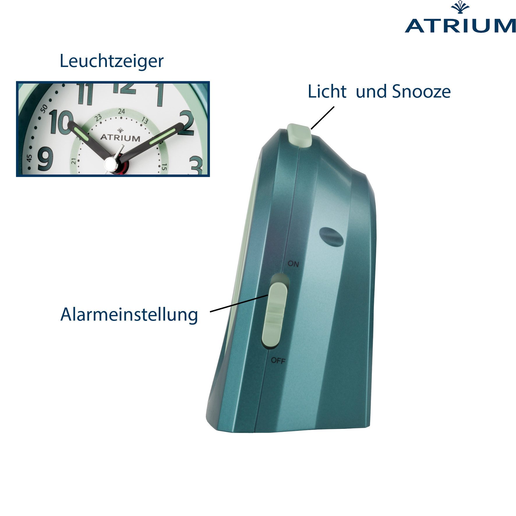 Atrium Kinderwecker A921 Quarzwecker mit fließender Sekunde, Snooze und Licht 10x10 cm – Bild 2 von 5