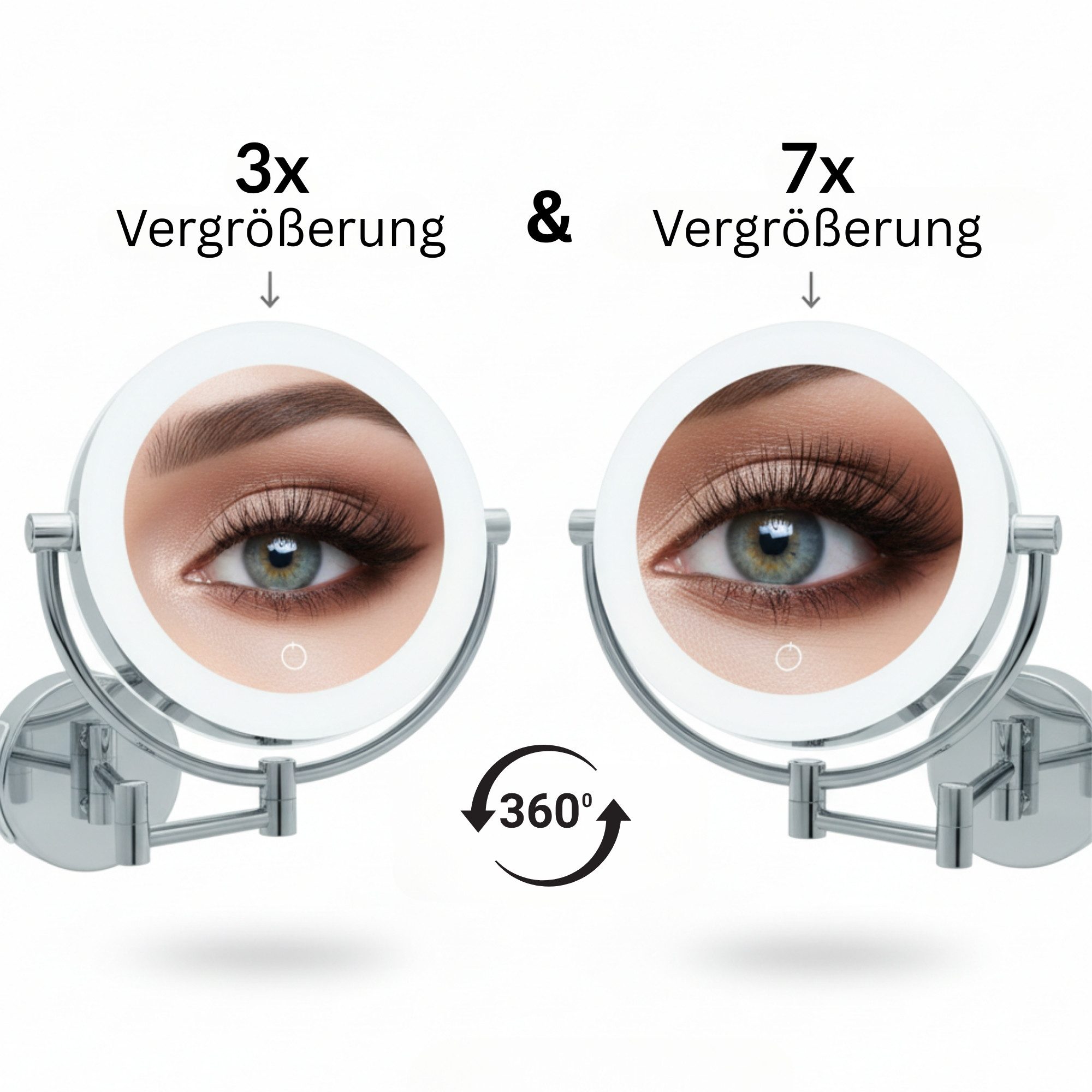 Libaro Kosmetikspiegel mit Beleuchtung TOKIO LED Schminkspiegel 3-fach & 7-fach Vergrößerung, XXL Vergrößerungsspiegel mit Stecker, Schminkspiegel dimmbar, klappbar