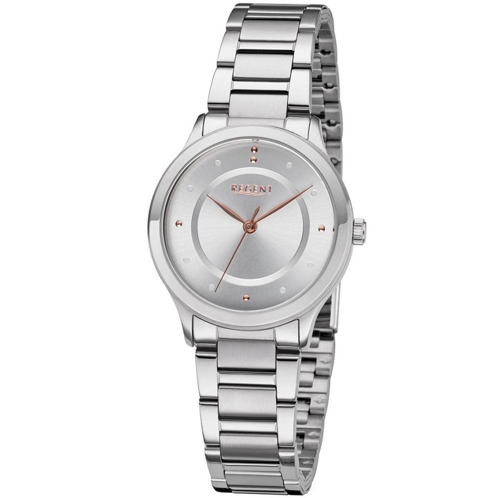 Quarzuhr REGENT Damen Armbanduhr 03P28FB-01B silber D. 31 mm Stahlband silber