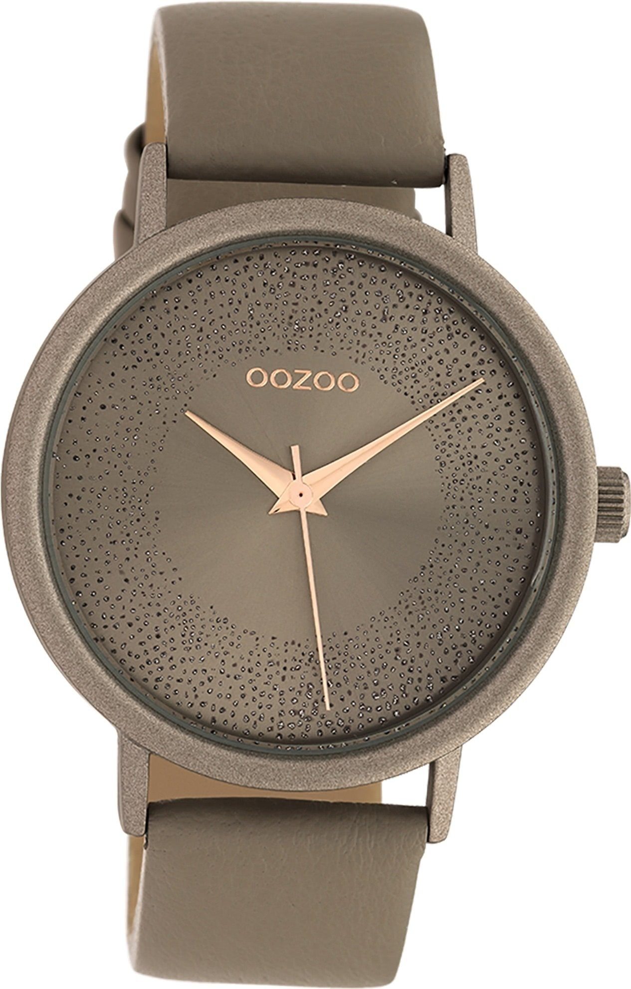 OOZOO Quarzuhr Oozoo Damen Armbanduhr braun Analog, Damenuhr rund, groß (ca. 42mm) Lederarmband, Fashion-Style