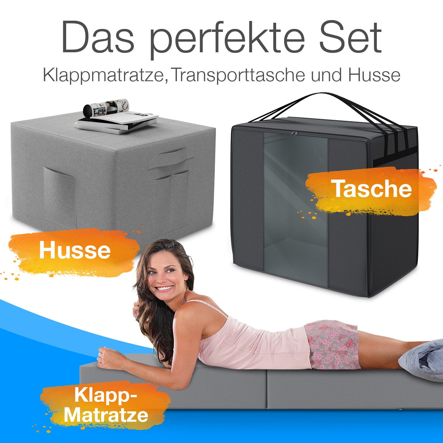 Klappmatratze Spar-Set inkl. Husse & Transporttasche, ELONEO, 15 cm hoch, versch. Größen & Farben – Bild 2 von 5