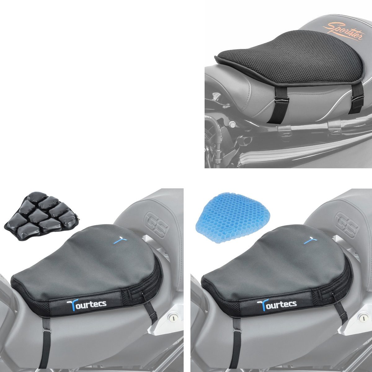 Sitzbank Set Motorrad Luftkissen # Air Deluxe M mit Gel Sitzkissen und Sitzkiss