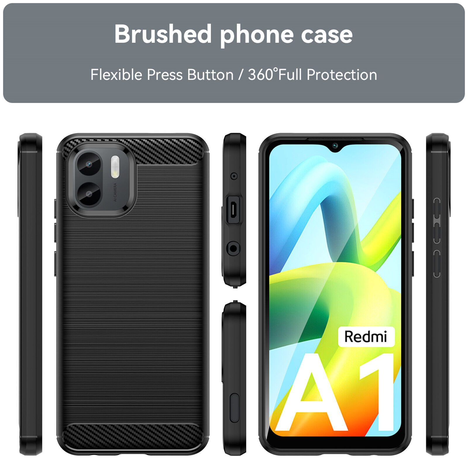 betterfon Handyhülle Carbon Hülle für Xiaomi Redmi A1 Backcover TPU Silikon Bumper Schwarz, Carbon-Look – stoßfestes Case mit Air-Cushion & Metall-Optik