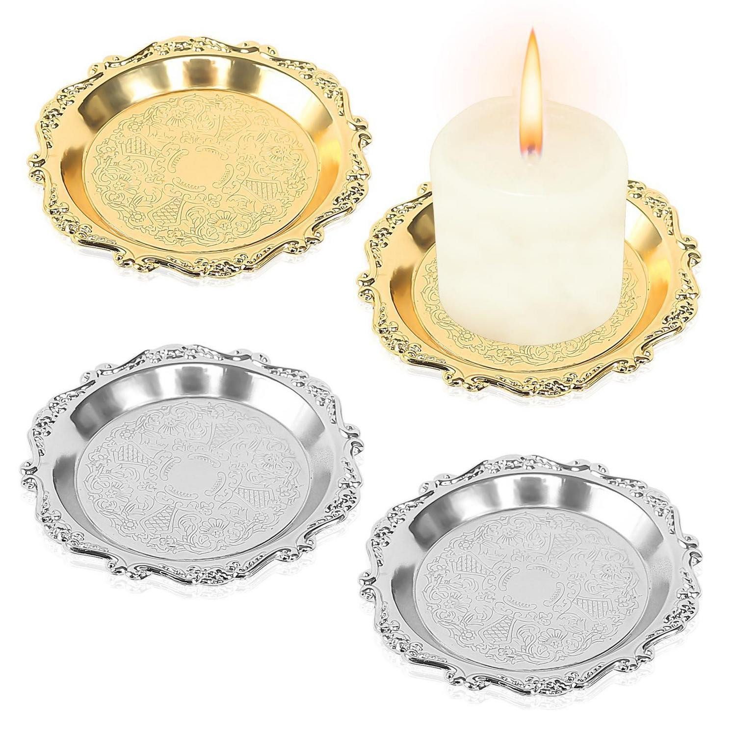 LuxusKollektion Kerzentablett Kerzenteller Metall Rund 4er Set 10cm (4 St)