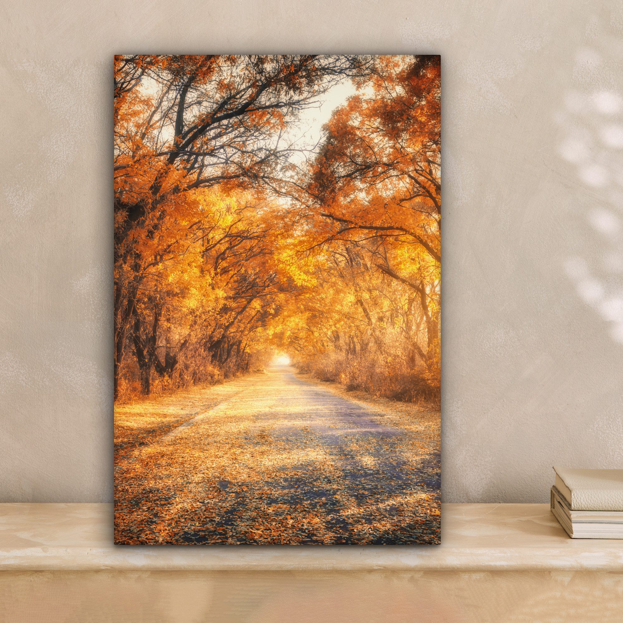 OneMillionCanvasses® Leinwandbild Wald - Herbst - Bäume - Weg - Natur, Foto günstig online kaufen