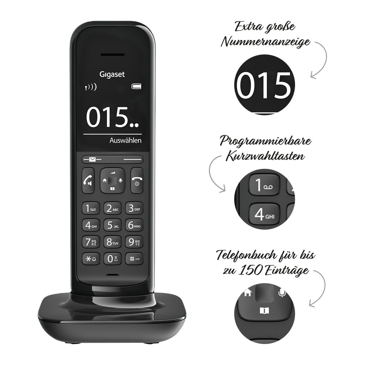 Schnurloses mit Schnurloses und Display DECT-Telefon Gigaset Design-Telefon Freisprechfunktion großem