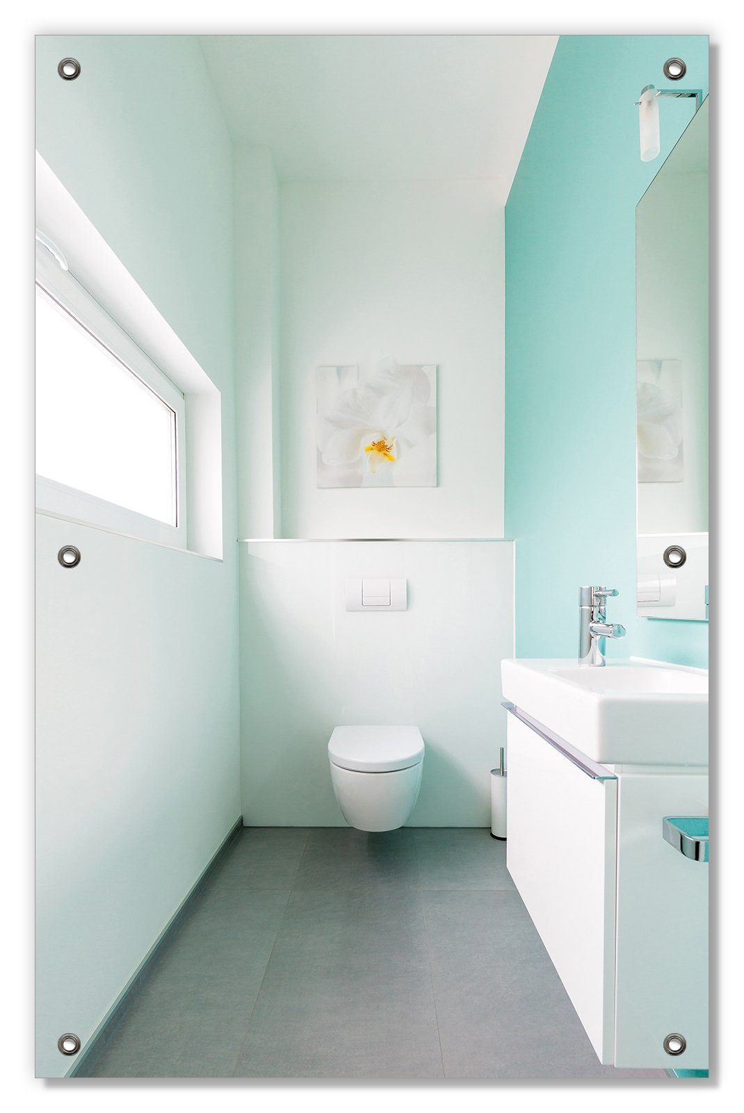 Sonnenschutz Badezimmer Gästetoilette Innenansicht - WC und Waschbecken, Wallario, blickdicht, mit Saugnäpfen, wiederablösbar und wiederverwendbar | Fensterfolien