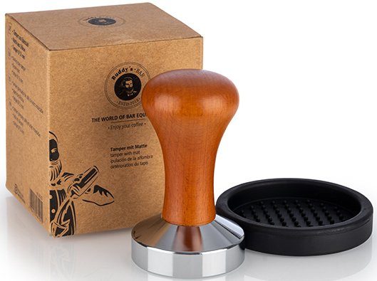 Buddy's Tamper Buddy´s Bar - Barista Edition, Premium, Kaffee Verdichter, rostfreier Edelstahl, Holzgriff