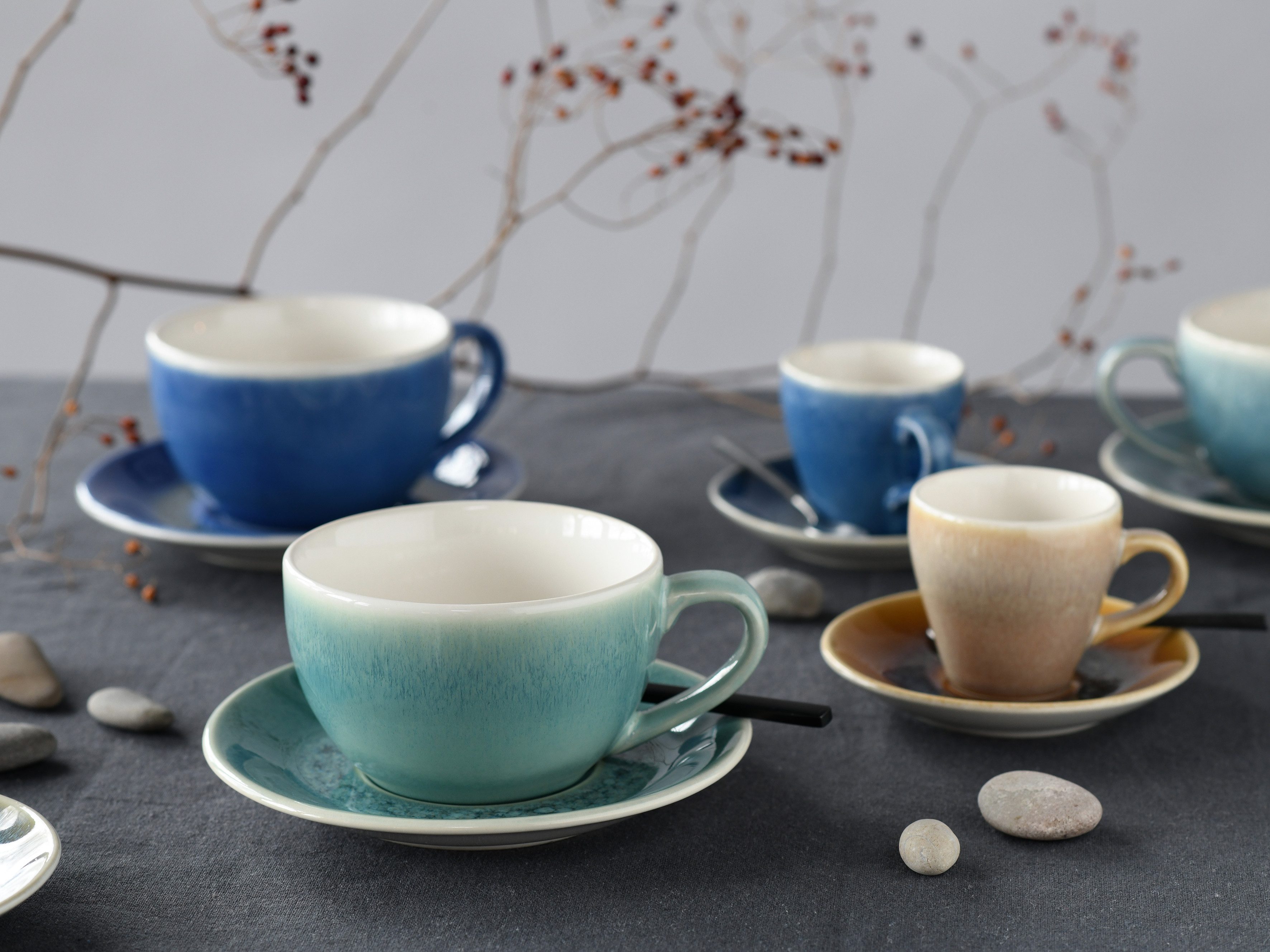 CreaTable Tasse Caldera Mix, Bistrotassen-Set, 16-tlg., 16-tlg., Steinzeug, Reaktivglasur