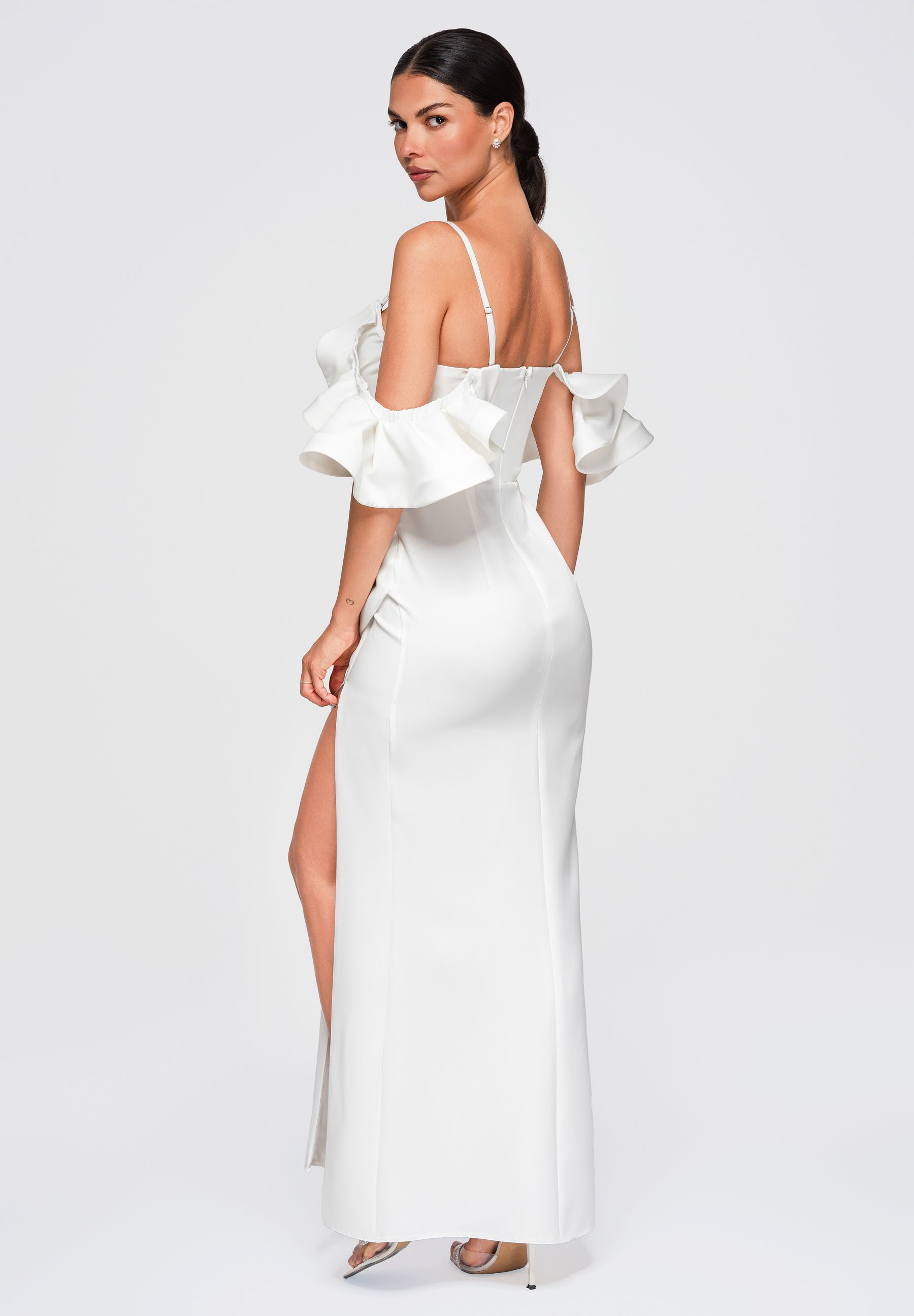 OMBRE Abendkleid Damen Abendkleid Maxi mit Herz-Ausschnitt Ecru S (kein Set, 1-tlg) in Unifarbe