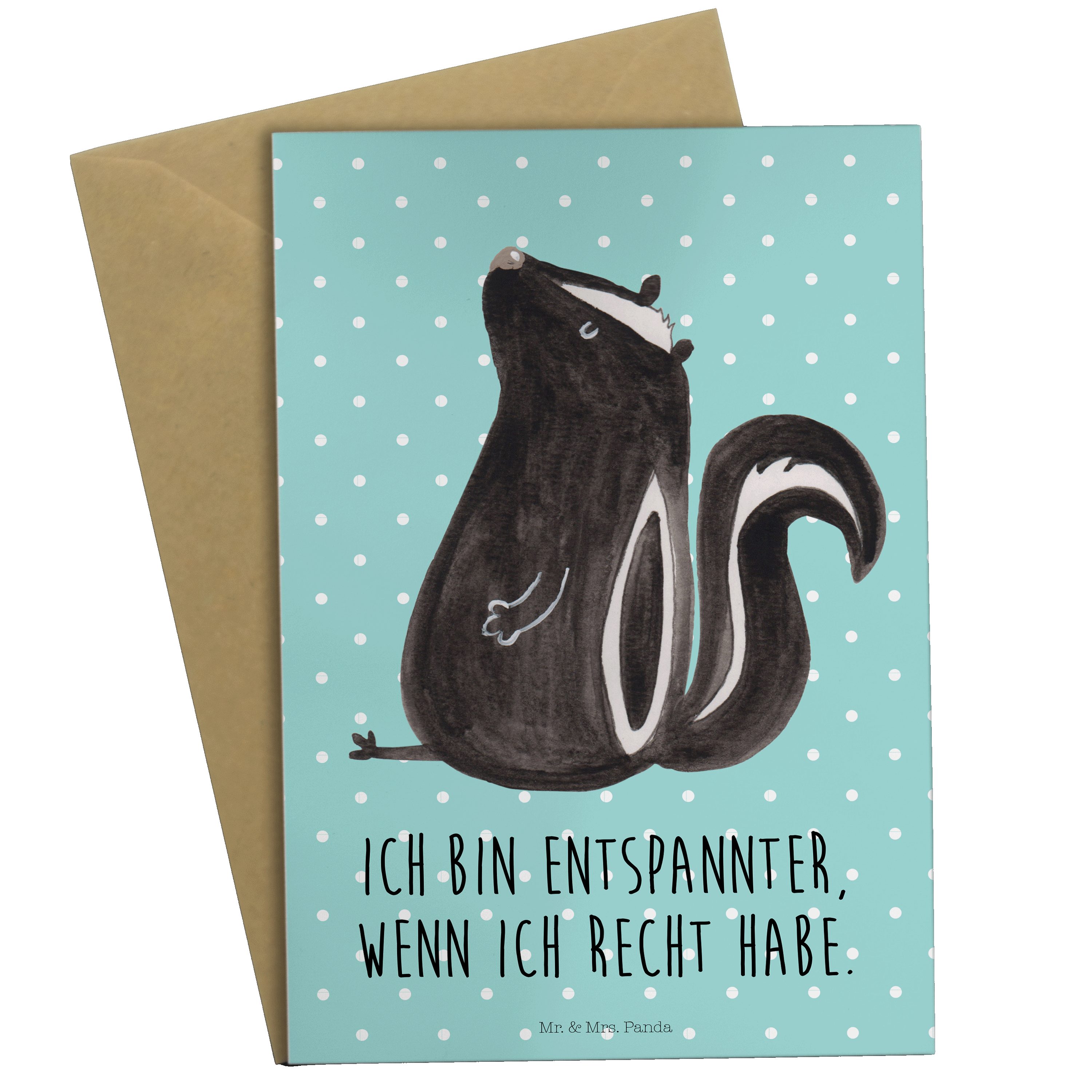 Mr. & Mrs. Panda sitzend - Pastell Türkis Grußkarte Geschenk, - Geburtstagskarte, Stinktier Einl