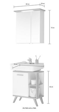 Saphir Badmöbel-Set Quickset 2-teilig, Waschbeckenunterschrank mit LED-Spiegelschrank, (2-St), Waschplatz inkl Türdämpfer, 3 Türen, 2 Einlegeböden, setiliche Ablagen