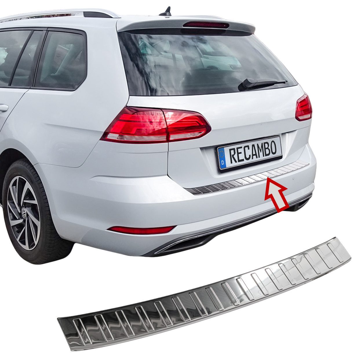 RECAMBO Ladekantenschutz für VW Golf 7 Variant, 2017-2020 - ab Facelift Stoßstangenschutz, V2A rostfrei, Exklusive Optik, praktischer Schutz & perfekte Passform