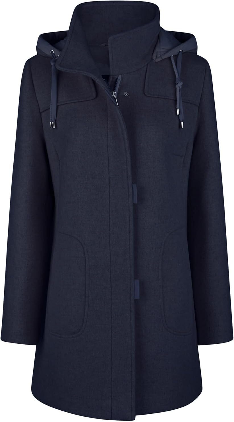 Barbara Lebek Wollmantel ? Wintermantel Damen mit Kapuze ? eleganter Kurzmantel ? Wolloptik 