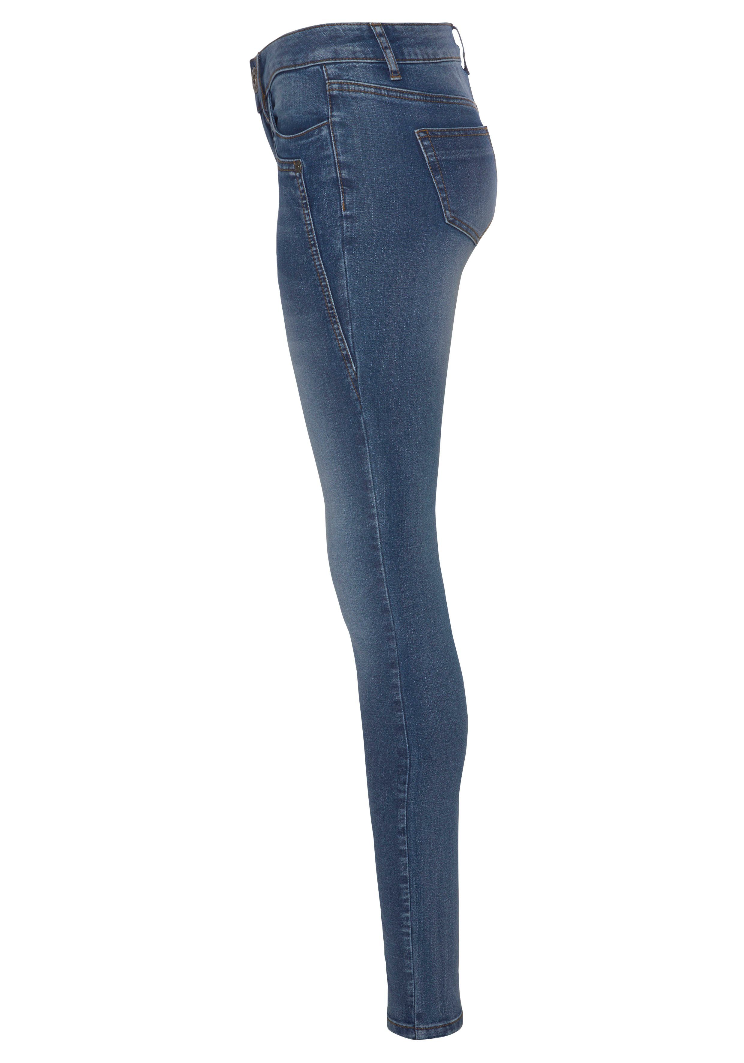 Arizona Waist Keileinsätzen Skinny-fit-Jeans Low mid-blue-used mit