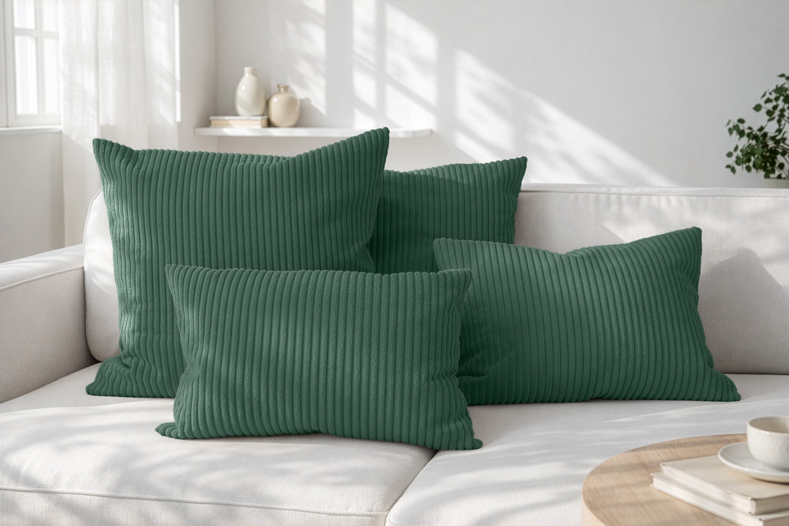 Amilian Dekokissen Sofakissen Cord-Optik 4er Set mit Füllung 2x 40x40 + 2x 35x45 cm, mit Füllung, Hotelverschluss, formstabil