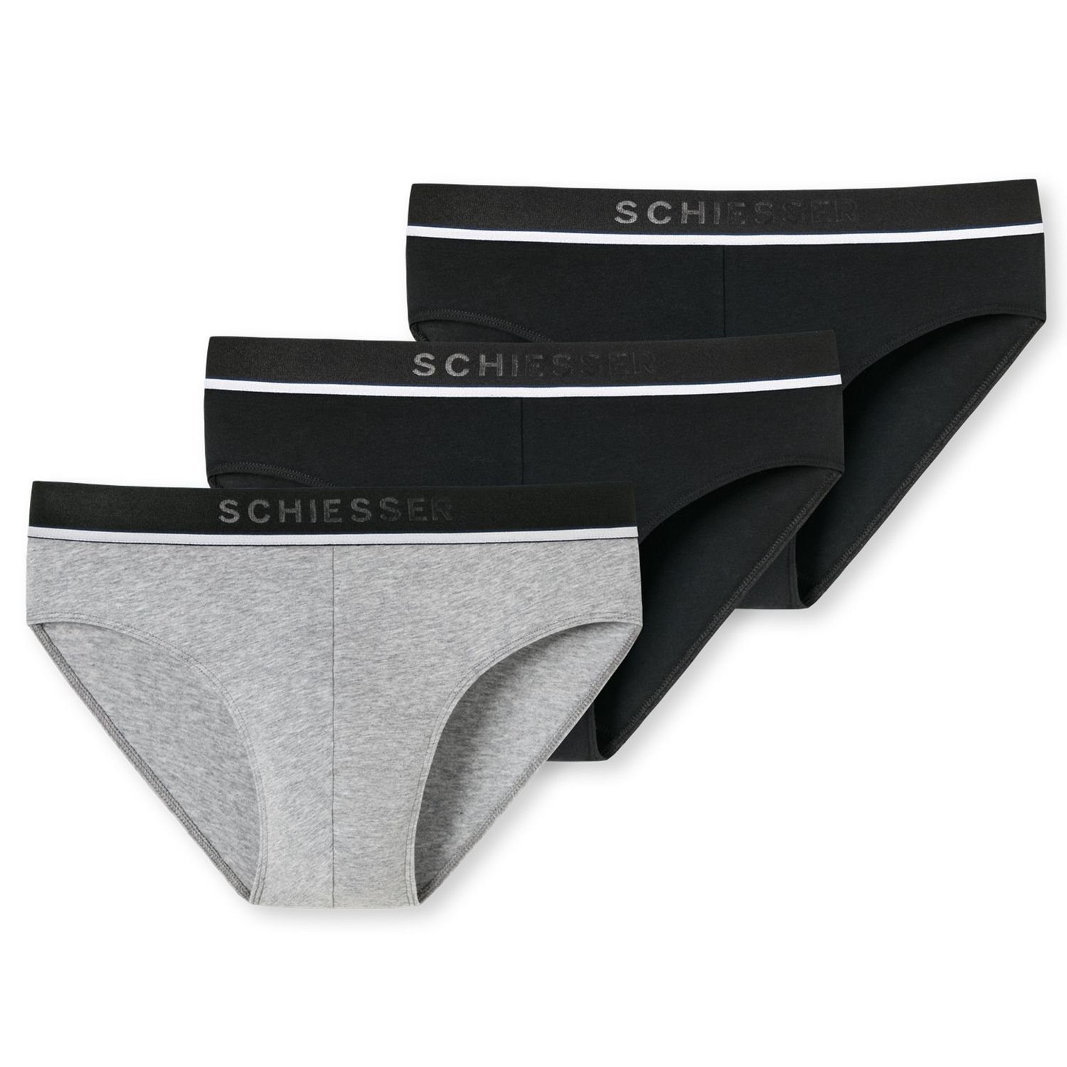 Schiesser Slip (3-St) ohne im melange 3er aufgedoppelter Pack schwarz grau schwarz Eingriff, / Frontbereich 