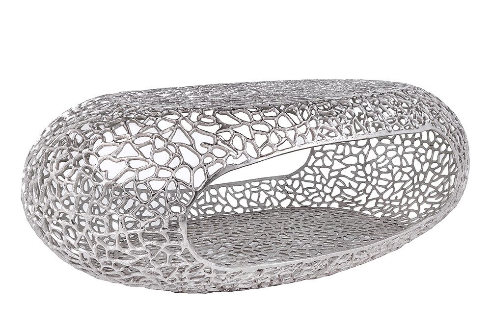 riess-ambiente Couchtisch ORGANIC 120cm silber (Einzelartikel, 1-St), Wohnzimmer · Metall · oval · mit Stauraum · handmade · Modern Design