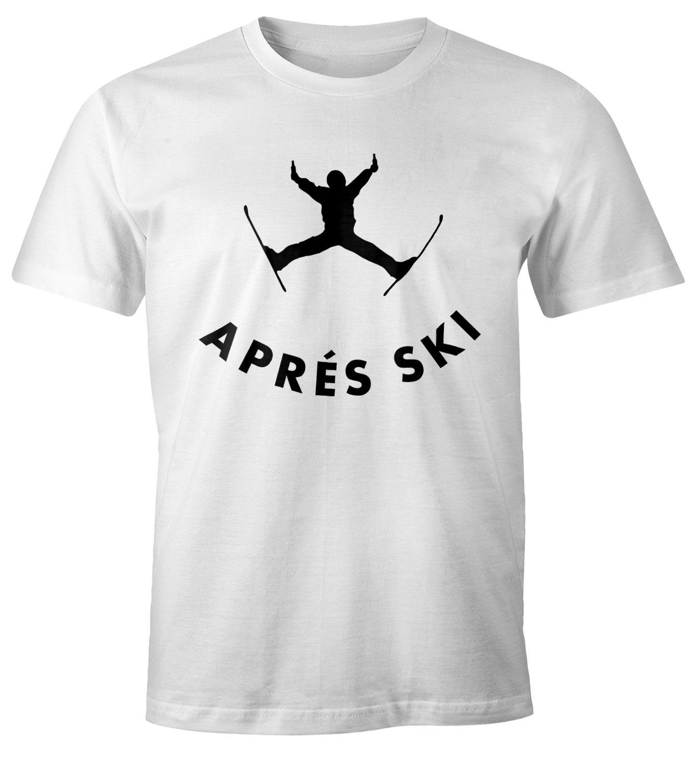 MoonWorks Print-Shirt Herren T-Shirt Apres Ski Sprung Bier Fun-Shirt Moonworks® mit Print weiß