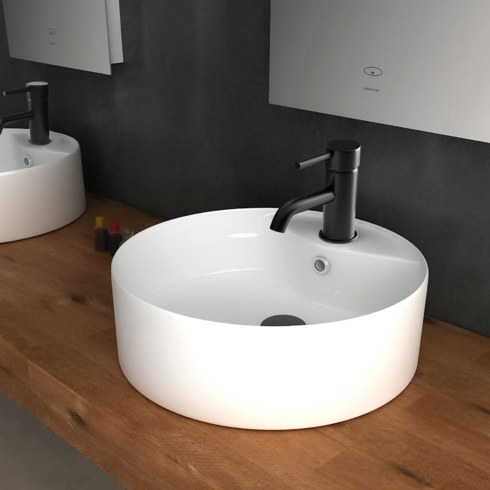 Alpenberger Aufsatzwaschbecken Rund - Mini Waschbecken Klein - Waschtisch Waschschüssel Waschschale (1-tlg., 1-St., Handwaschbecken), Aufsetzbare Washbasin pflegeleicht & hygienisch mit Lotuseffekt