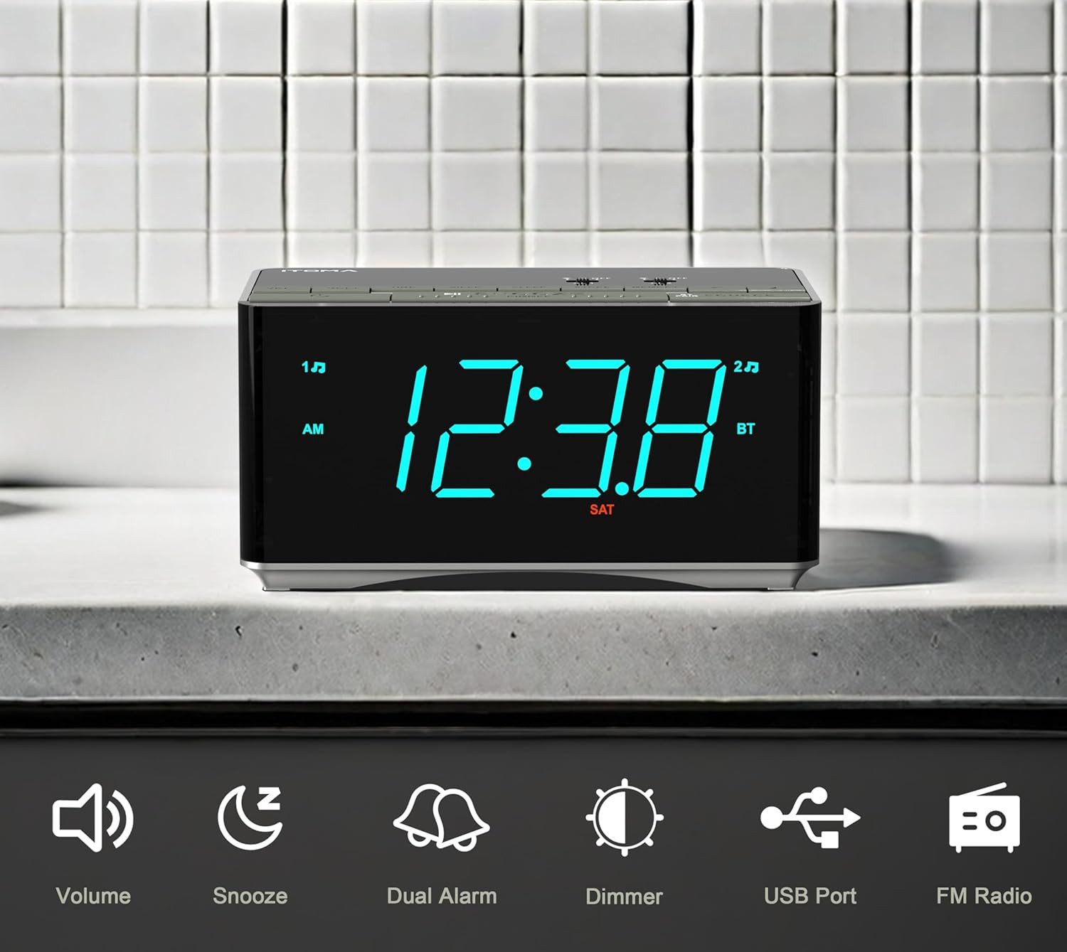 iTOMA Radiowecker Bluetooth Radiowecker mit FM-Radio, USB-Ladeanschluss & Dual-Alarm Bluetooth FM-Radio 20 Speicherplätzen, Sleep-Timer