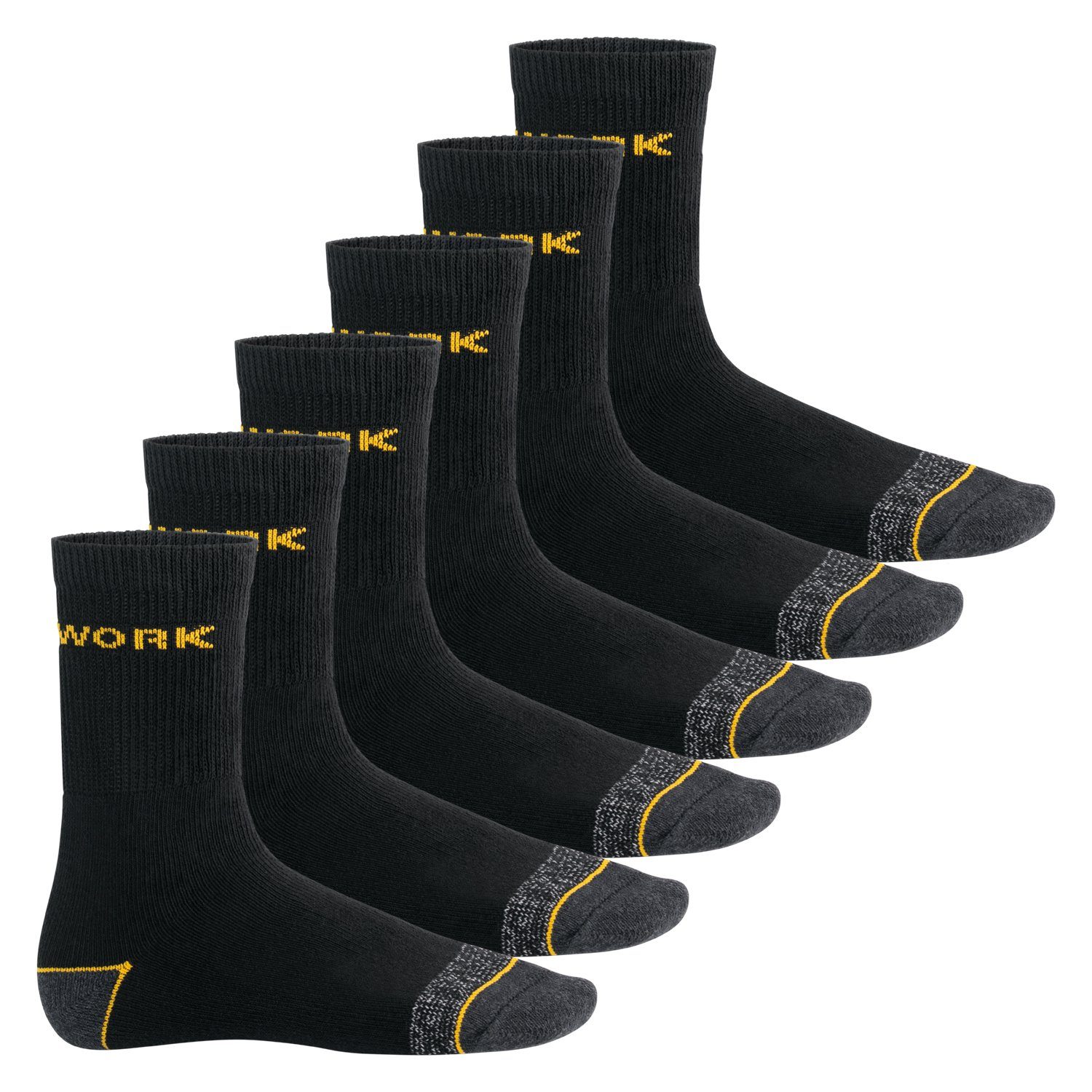 MT Arbeitssocken Herren Socken 6 x Schwarz-Gelb (6/12 robuste Paar), Arbeits-/Freizeitsocken Work