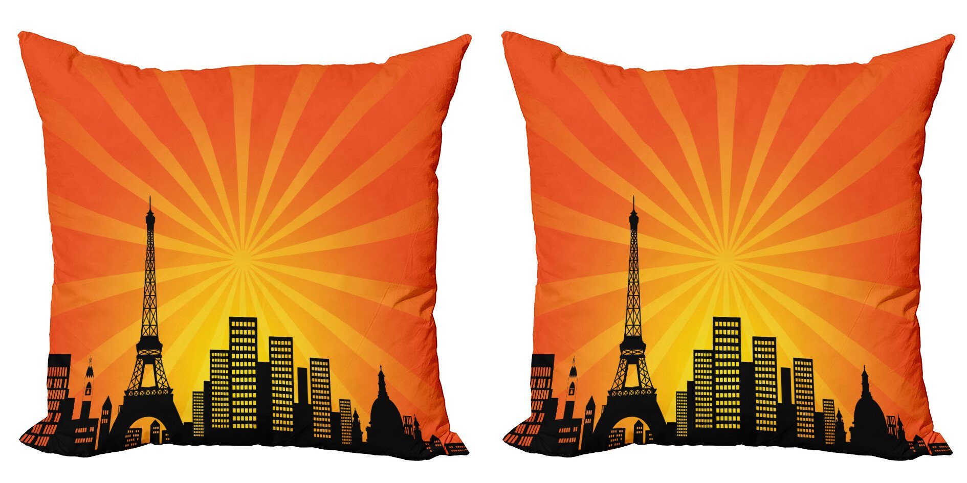 Stück), (2 Abakuhaus Kissenbezüge Accent Sunburst City Digitaldruck, Eiffelturm Modern Skyline Doppelseitiger