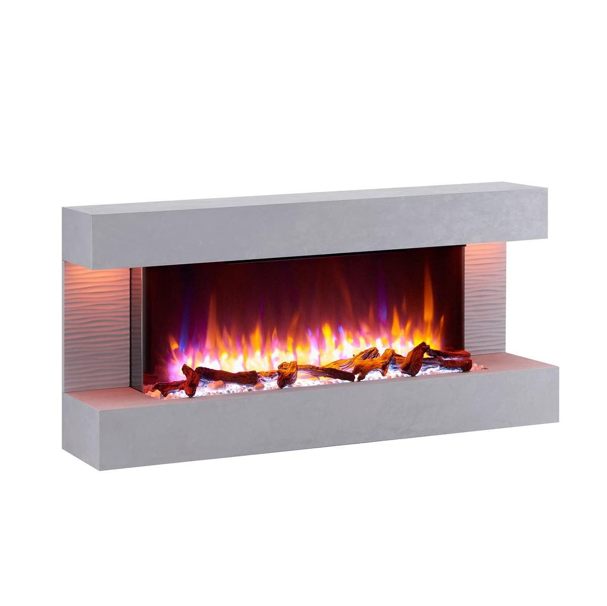 Balderia Elektrokamin Elektro-Wandkamin BALDERIA Helia – Heizung bis 2000 W, betonoptik, 3D-Flammeneffekt, LED-Beleuchtung, Fernbedienung, Timer, Thermostat