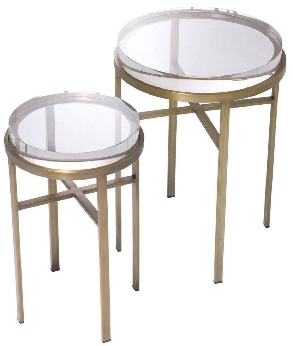 - Möbel Edelstahl Luxus mit Luxus Tische - Glasplatte Messingfarben Casa Beistelltisch 2 Padrino Set Beistelltisch Runde