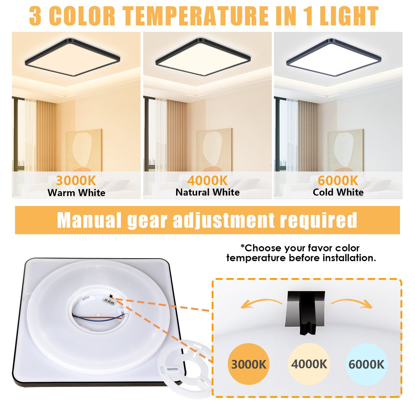 POPOLIC LED Deckenleuchte Deckenlampe 3200LM Modern LED Decklit, 3Farben - günstig online kaufen