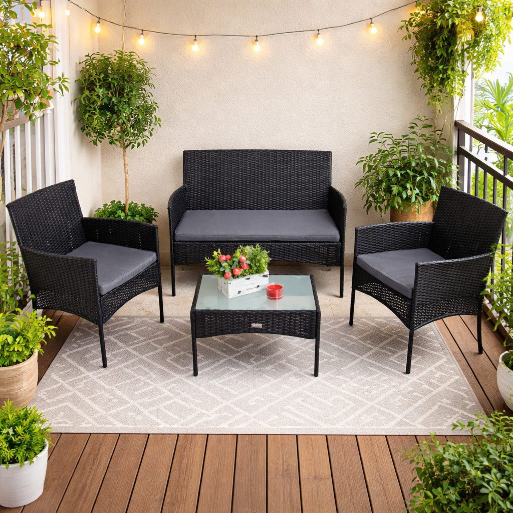 ESTEXO Sitzgruppe Polyrattan Gartenmöbel Set 4-teilig Flechtdesign Rattan Gartenset