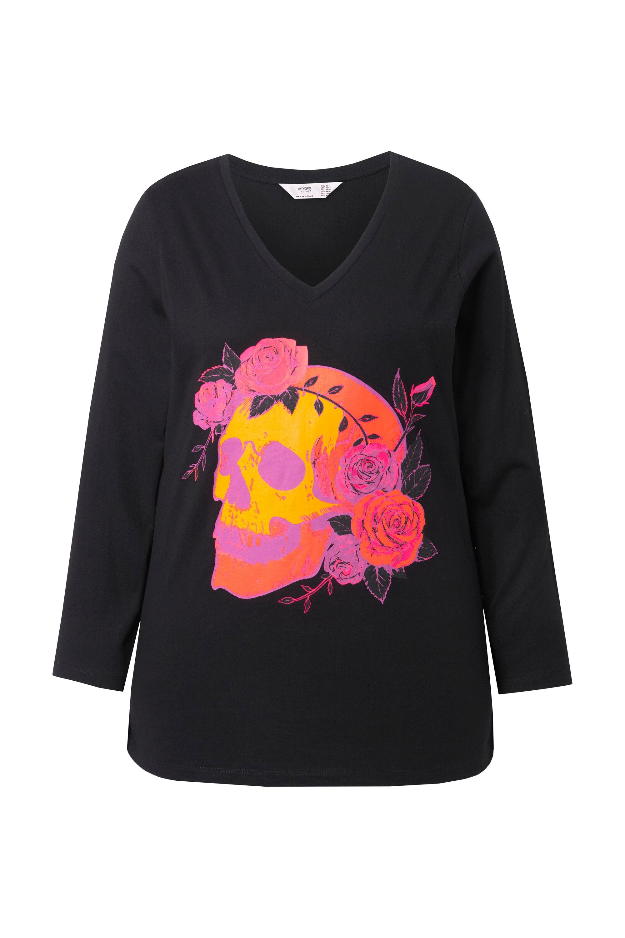 Angel of Style T-Shirt T-Shirt Totenkopf mit Rosen Langarm