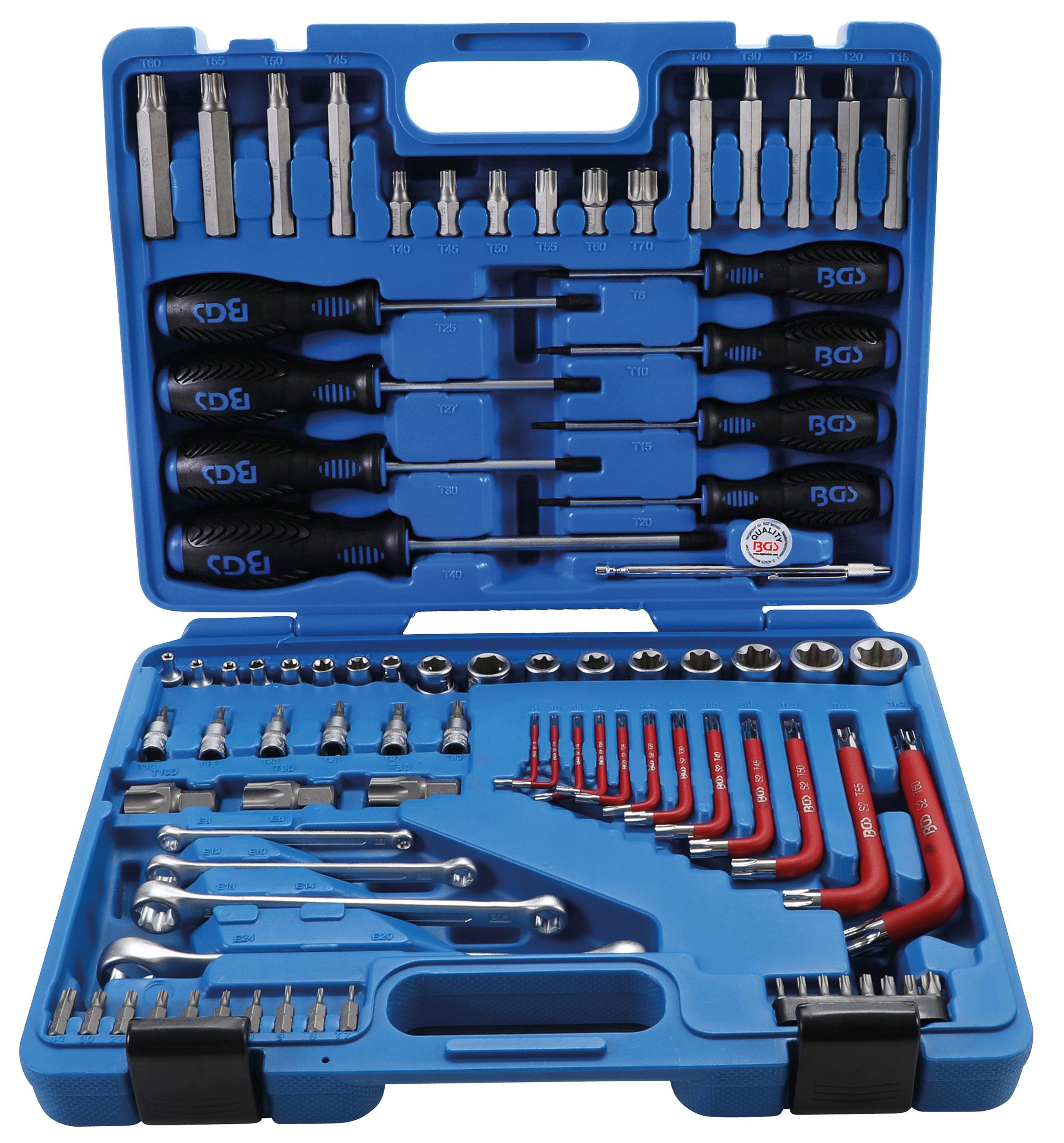 BGS technic Werkzeugset Werkzeugsortiment, 1/4"+1/2", E-Profil / T-Profil (für Torx), 84-tlg., (1-tlg)
