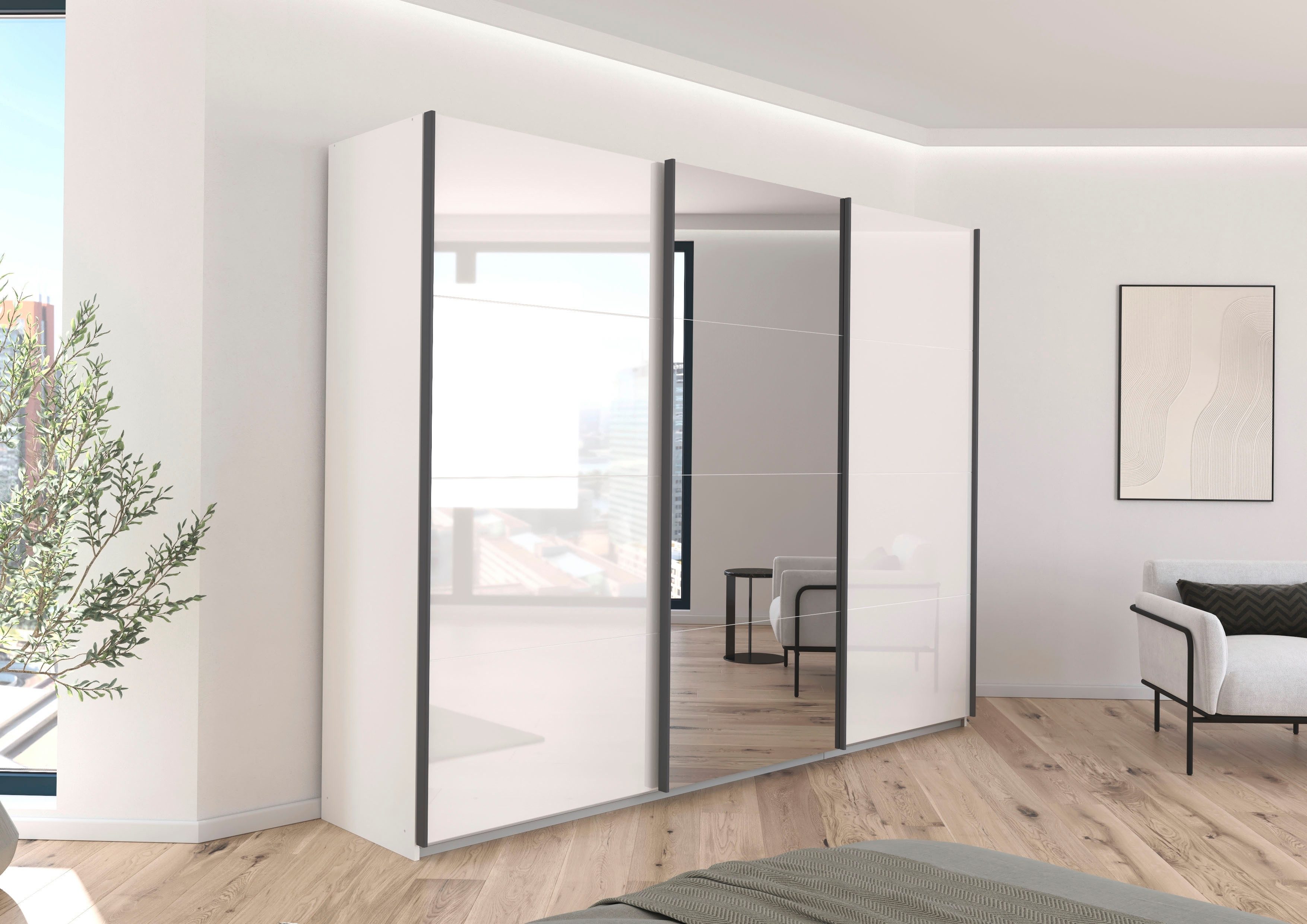 OTTO home Schwebetürenschrank Kleiderschrank Schrank Schlafzimmerschrank Garderobe AGORDO (Breiten 203/271/315/360 cm in drei Griff-Farben - NEU: Farbe SCHWARZ) Top Innenausstattung, in 4 Breiten und 2 Höhen MADE IN GERMANY