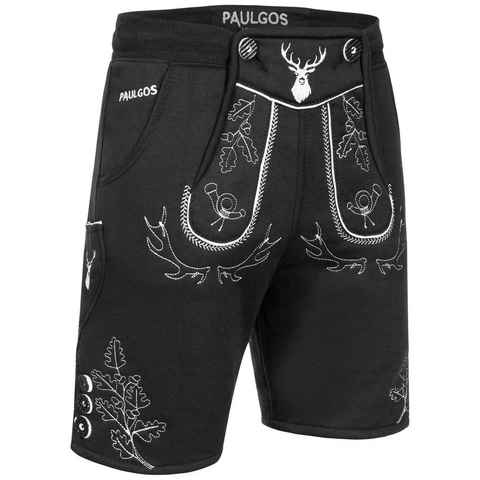 PAULGOS Trachtenhose Herren Jogginghose Design Lederhose Kurz Sweathose Bermuda Shorts JOK5