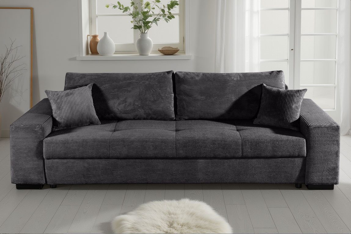 COLLECTION AB Schlafsofa Kreta, B: 248 cm, Liegefl. 137x195 cm, Schlaffunktion, Bettkasten & 2 Zierkissen, optional mit Topper