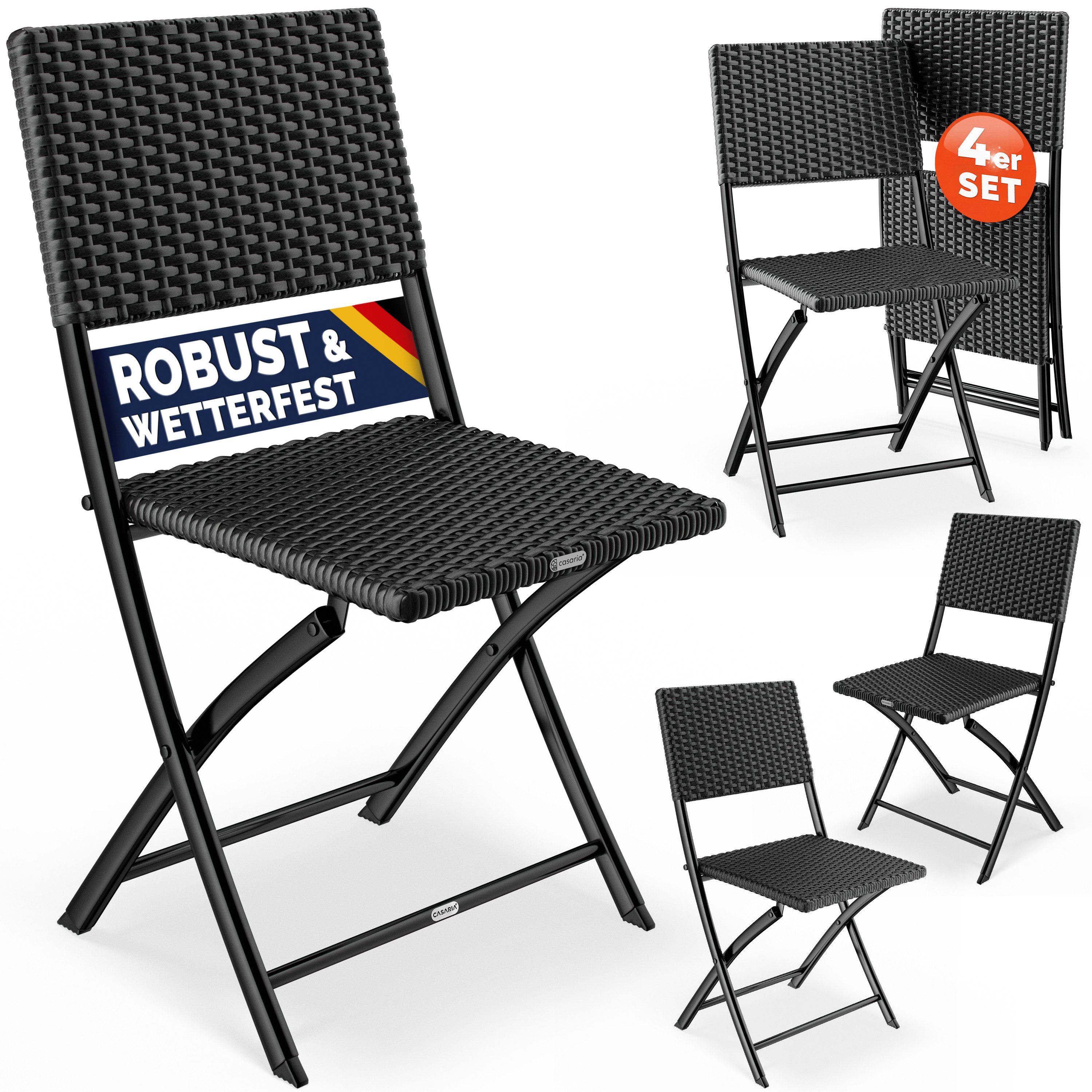 Casaria Klappstuhl Rom (4 St), Polyrattan 4er Set 120kg Belastbarkeit Platzsparend Klappbar Leicht