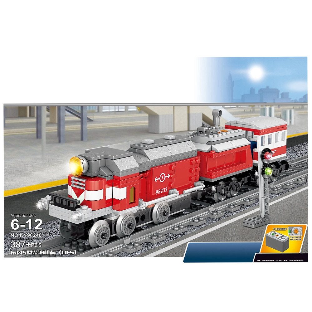 FunTomia Spielzeug-Zug Klemmbaustein Eisenbahn Zug (rot) / Schienen