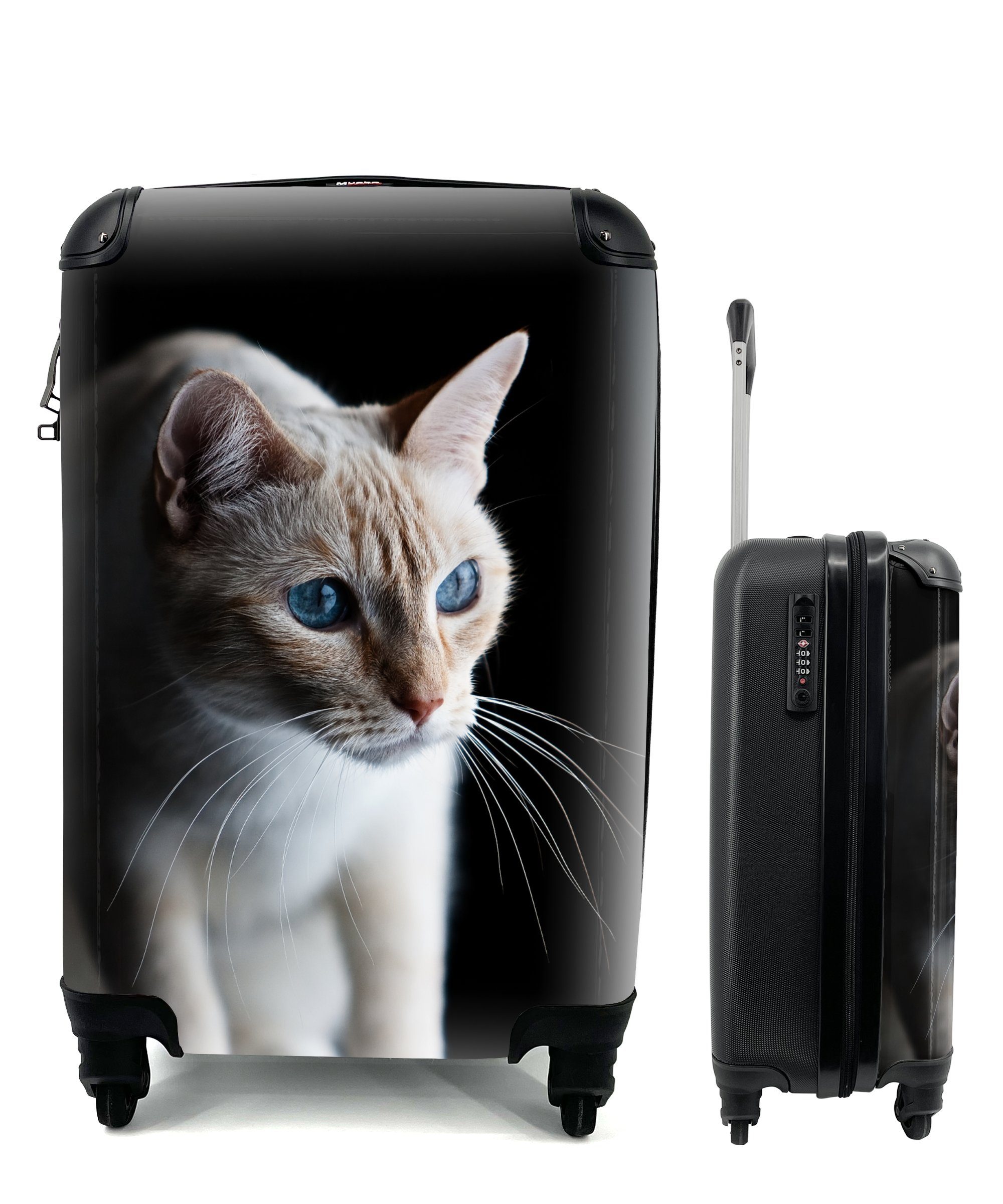 MuchoWow Handgepäckkoffer Katze mit leuchtenden Reisekoffer rollen, Trolley, Augen, Handgepäck Reisetasche 4 Rollen, für Ferien, mit